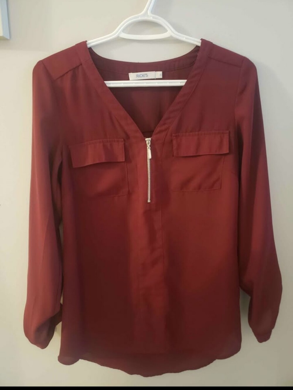 Ricki's Burgundy V-Neck Zip-Front Blouse